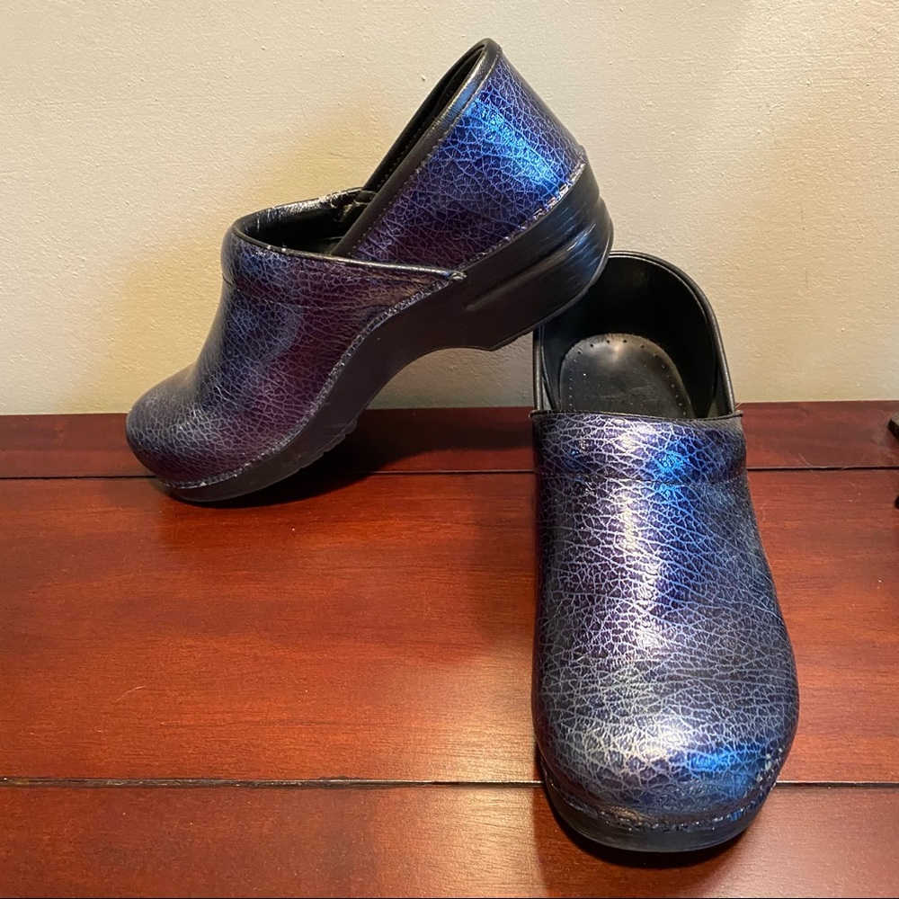 Dansko Blue Patten Clogs